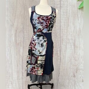 Alison Sheri Y2K Patchwork Graphic Ruffle Vtg Cottagecore Gorpcore Dress Medium